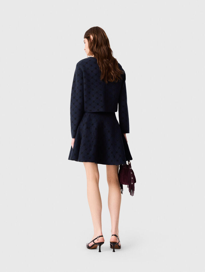 Jacquard cardigan with sequins - Navy - View 2