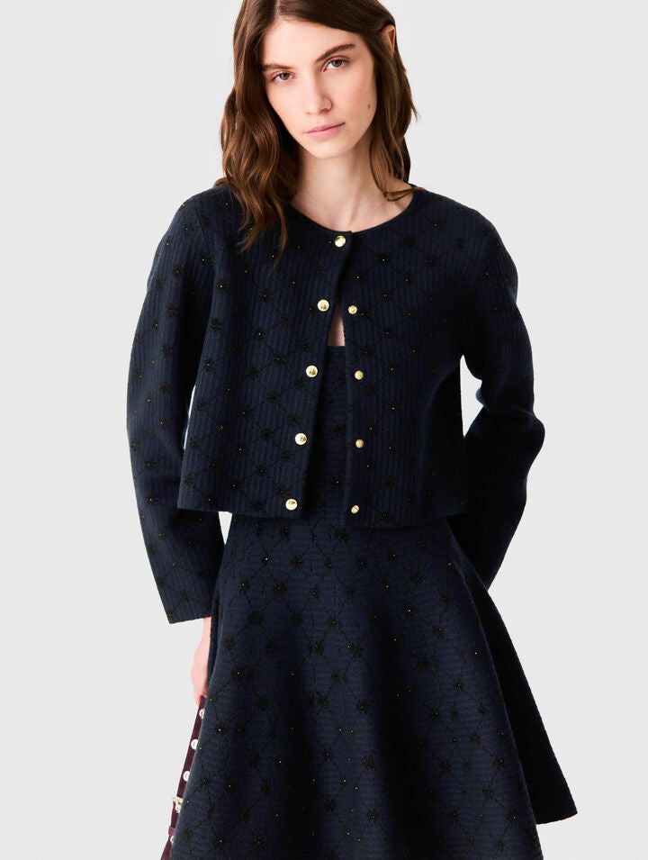 Jacquard cardigan with sequins - Navy - View 3