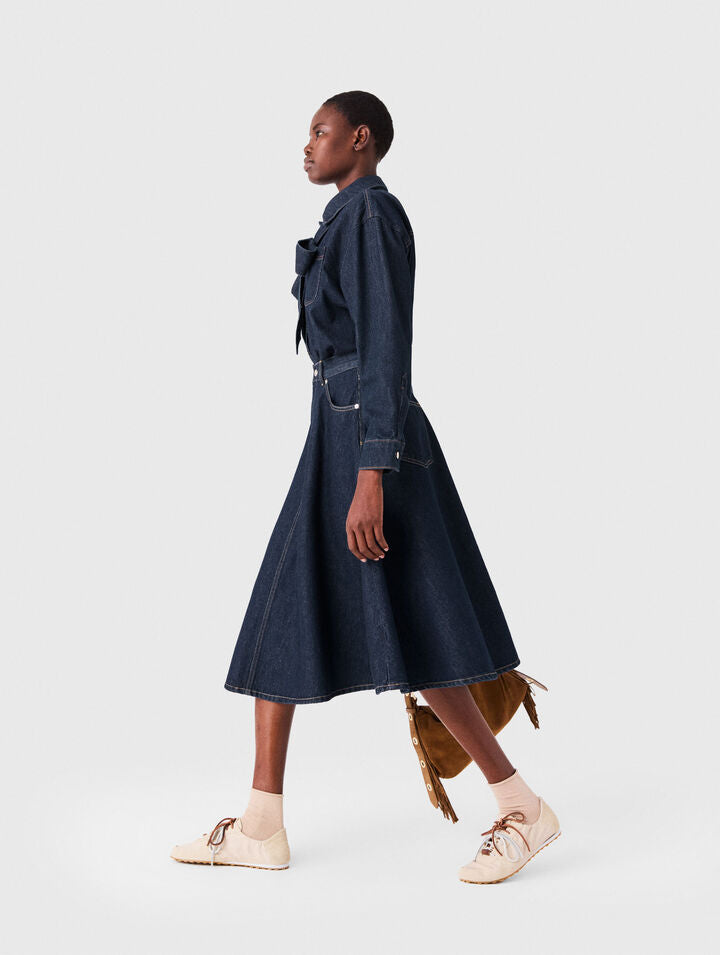 Denim shirt with pussy bow - Navy - View 2