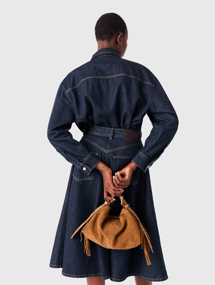 Denim shirt with pussy bow - Navy - View 3