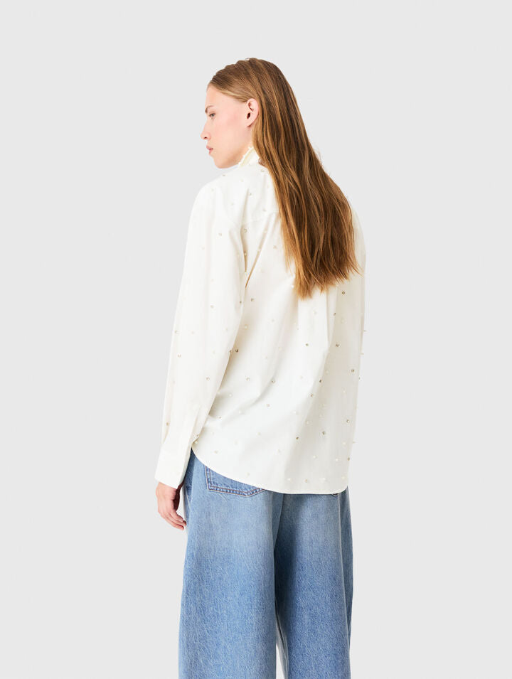 Rhinestone shirt with tie - White - View 2
