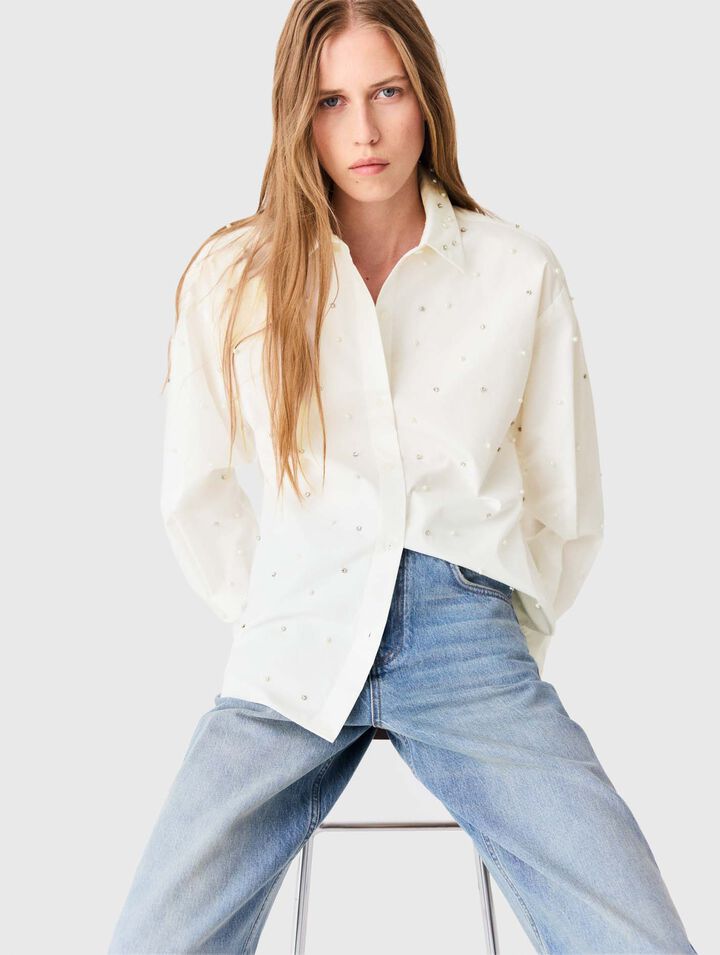 Rhinestone shirt with tie - White - View 4