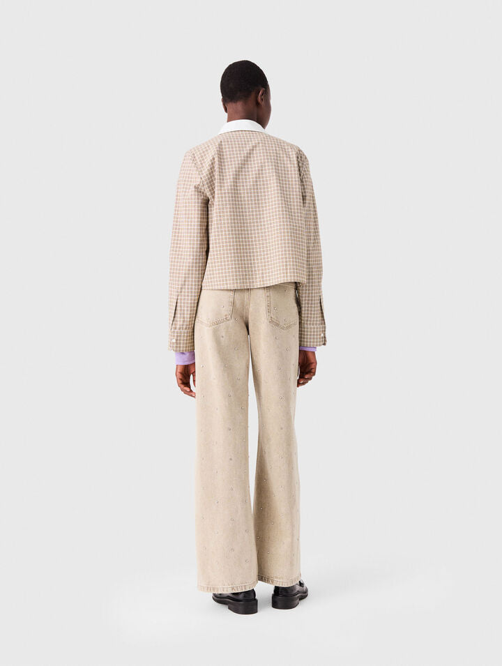 Short rhinestone checked shirt - Beige - View 3