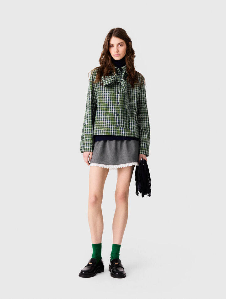 Rhinestone shirt with tie - Green - View 1