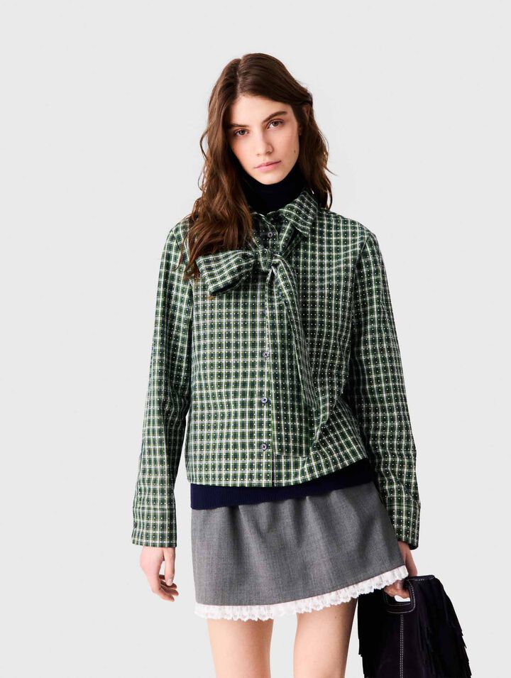Rhinestone shirt with tie - Green - View 3