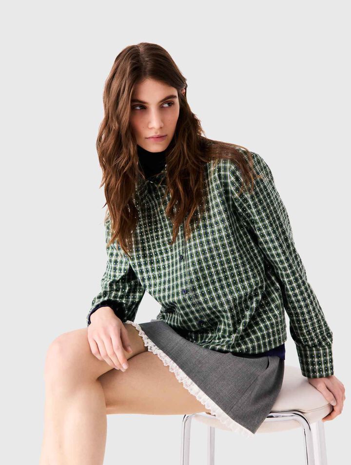 Rhinestone shirt with tie - Green - View 4