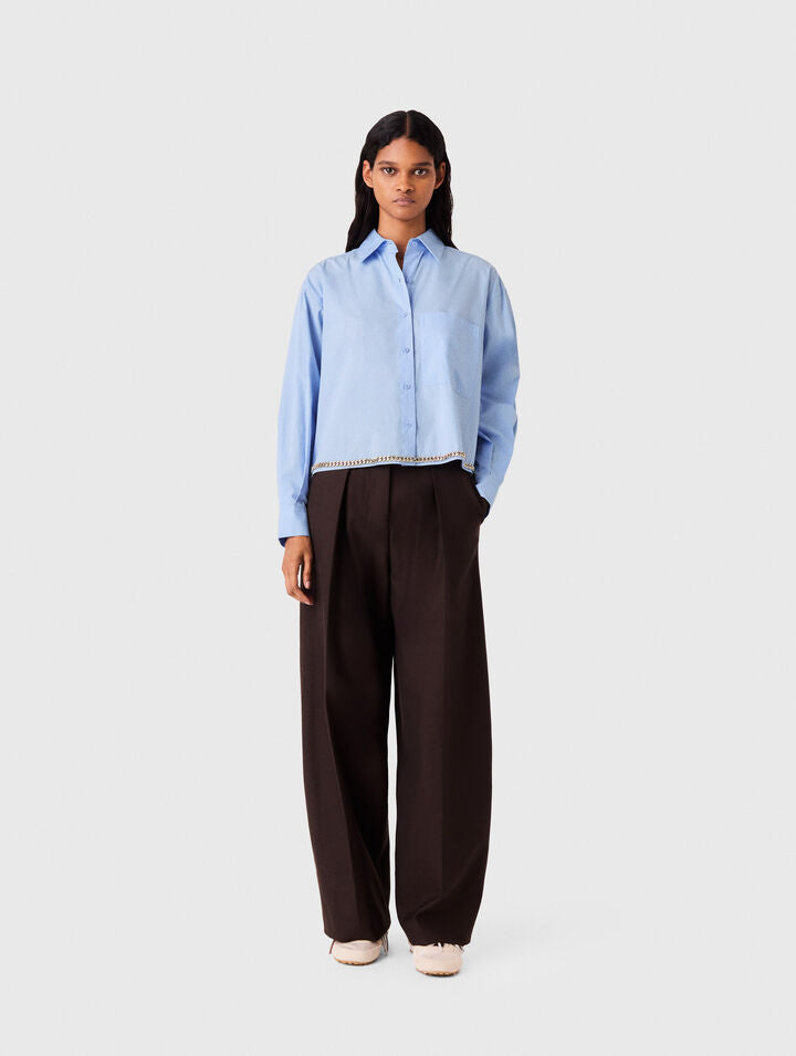 Cropped shirt with chain trim - Light Blue - View 1