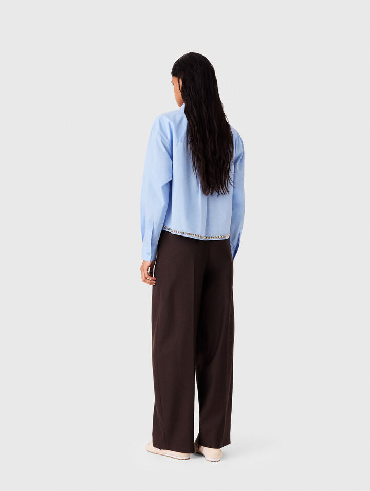Cropped shirt with chain trim - Light Blue - View 2