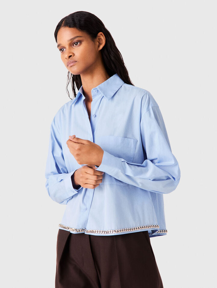 Cropped shirt with chain trim - Light Blue - View 3