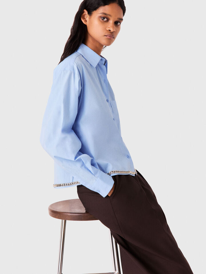 Cropped shirt with chain trim - Light Blue - View 4