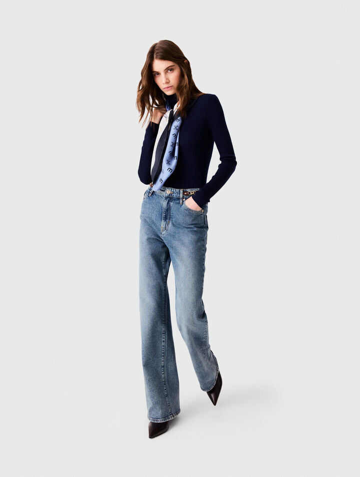 Wide-leg leather buckle jeans - Blue - View 4