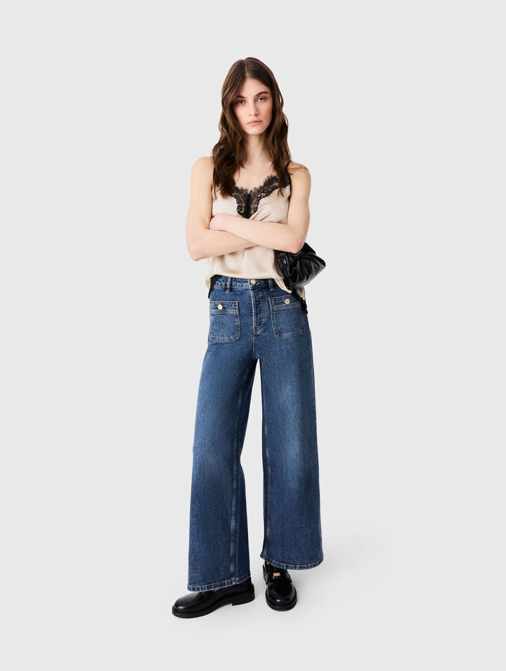 Wide-leg jeans with patch pockets - Blue - View 1
