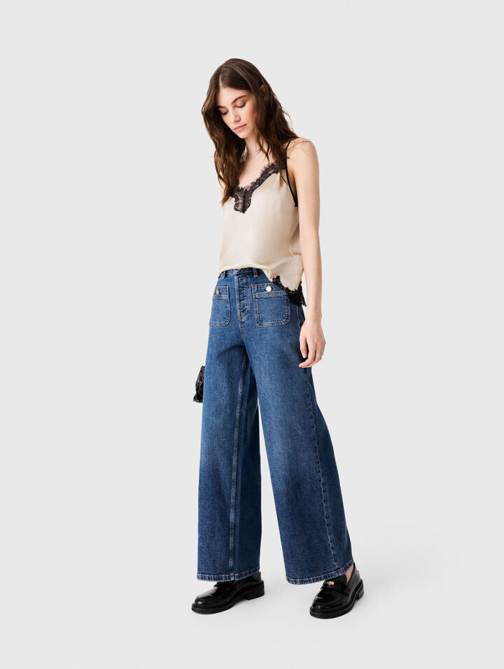 Wide-leg jeans with patch pockets - Blue - View 3