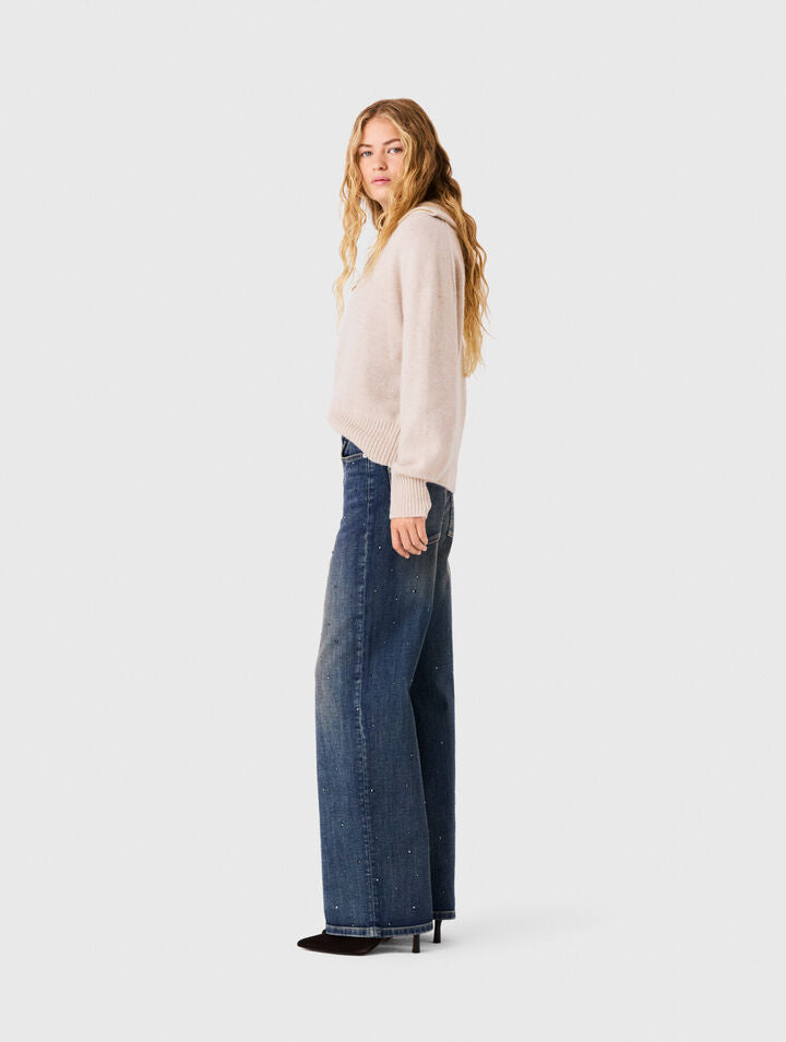 Wide-leg rhinestone jeans - Blue - View 2