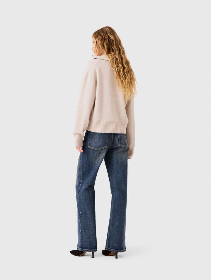 Wide-leg rhinestone jeans - Blue - View 3