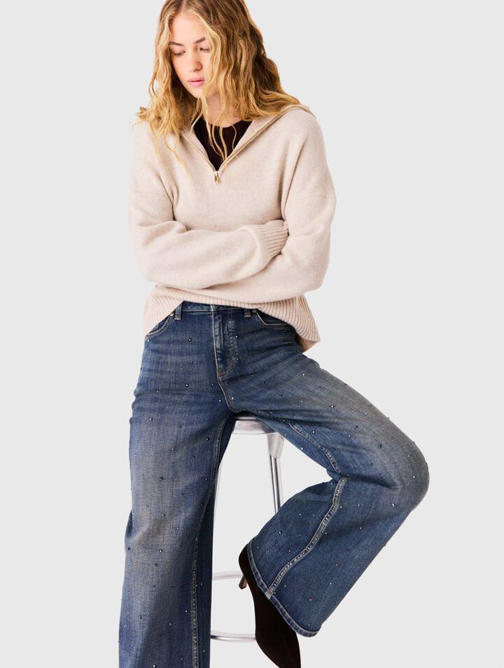 Wide-leg rhinestone jeans - Blue - View 4