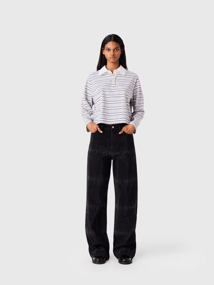 Wide-leg rhinestone jeans - Black - View 1