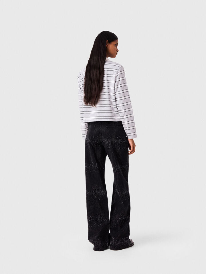 Wide-leg rhinestone jeans - Black - View 2
