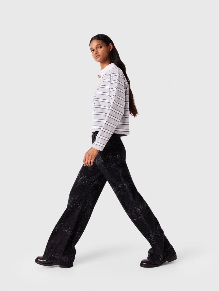 Wide-leg rhinestone jeans - Black - View 3