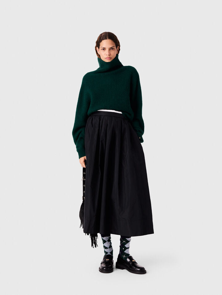 Long skirt with contrast waistband - Black - View 1