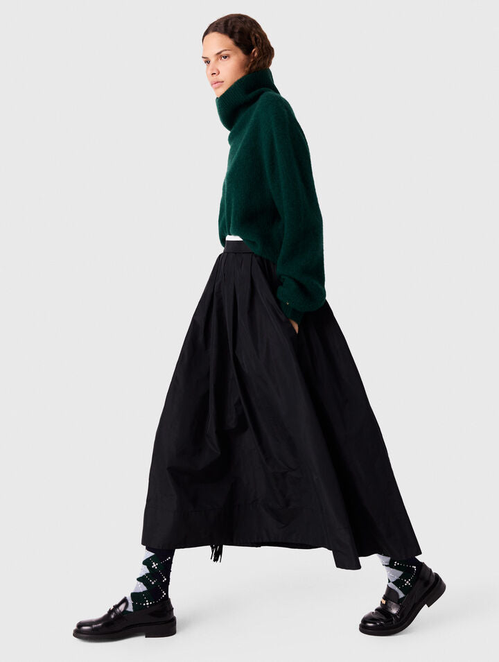 Long skirt with contrast waistband - Black - View 2