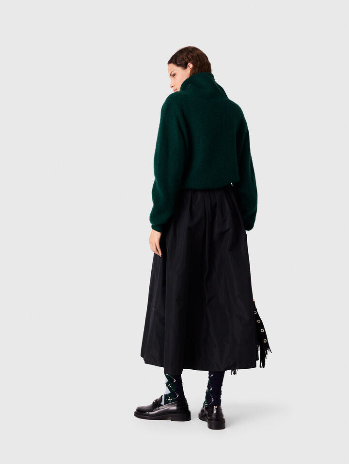 Long skirt with contrast waistband - Black - View 3