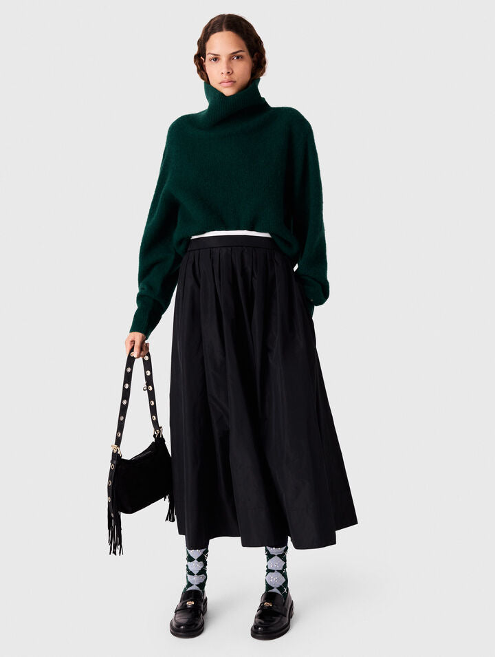 Long skirt with contrast waistband - Black - View 4