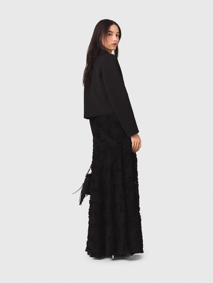 Long embroidered skirt - Black - View 2