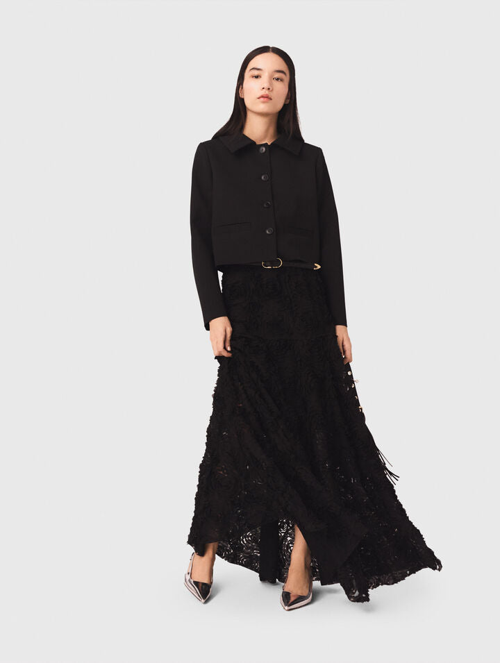Long embroidered skirt - Black - View 3
