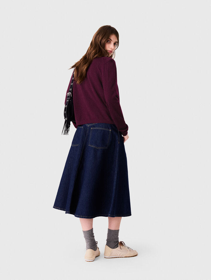 Mid-length flared denim skirt - Navy - View 2