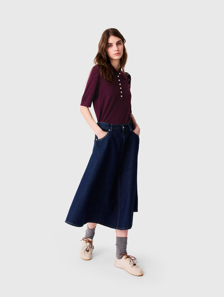 Mid-length flared denim skirt - Navy - View 4