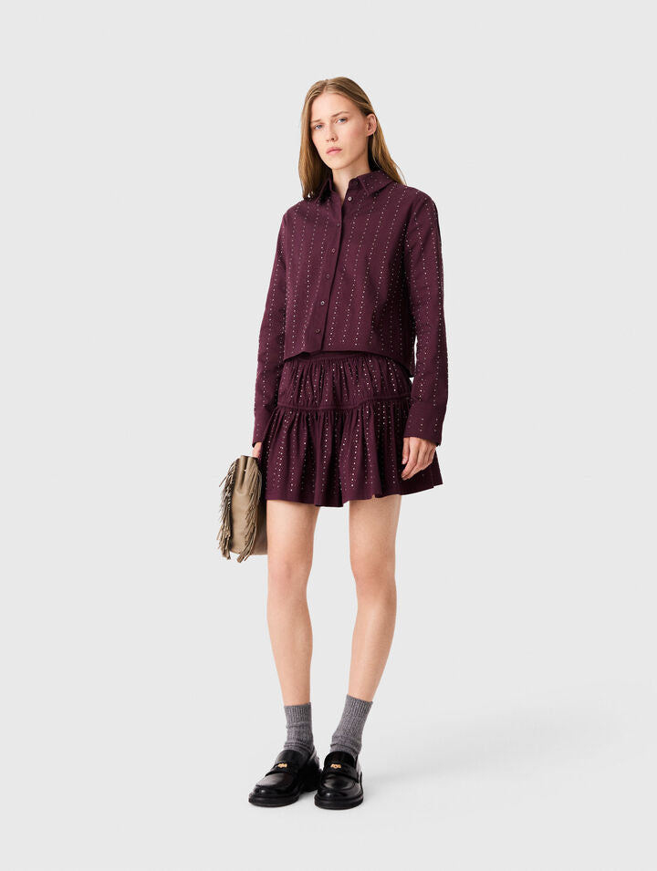 Short rhinestone cotton skirt - Burgundy - View 1