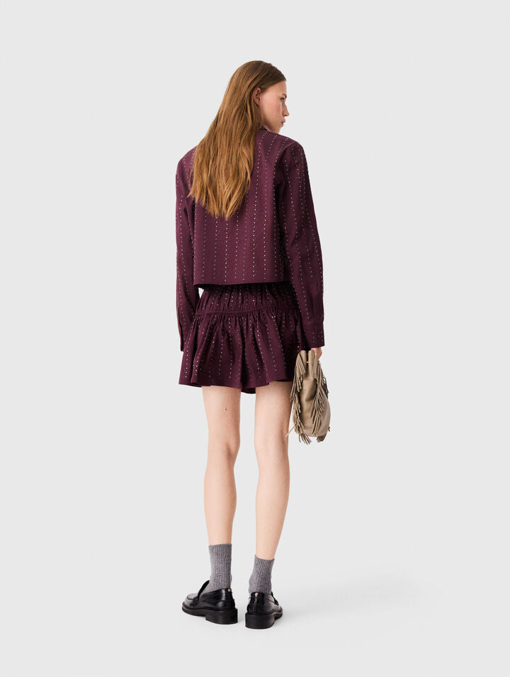 Short rhinestone cotton skirt - Burgundy - View 2