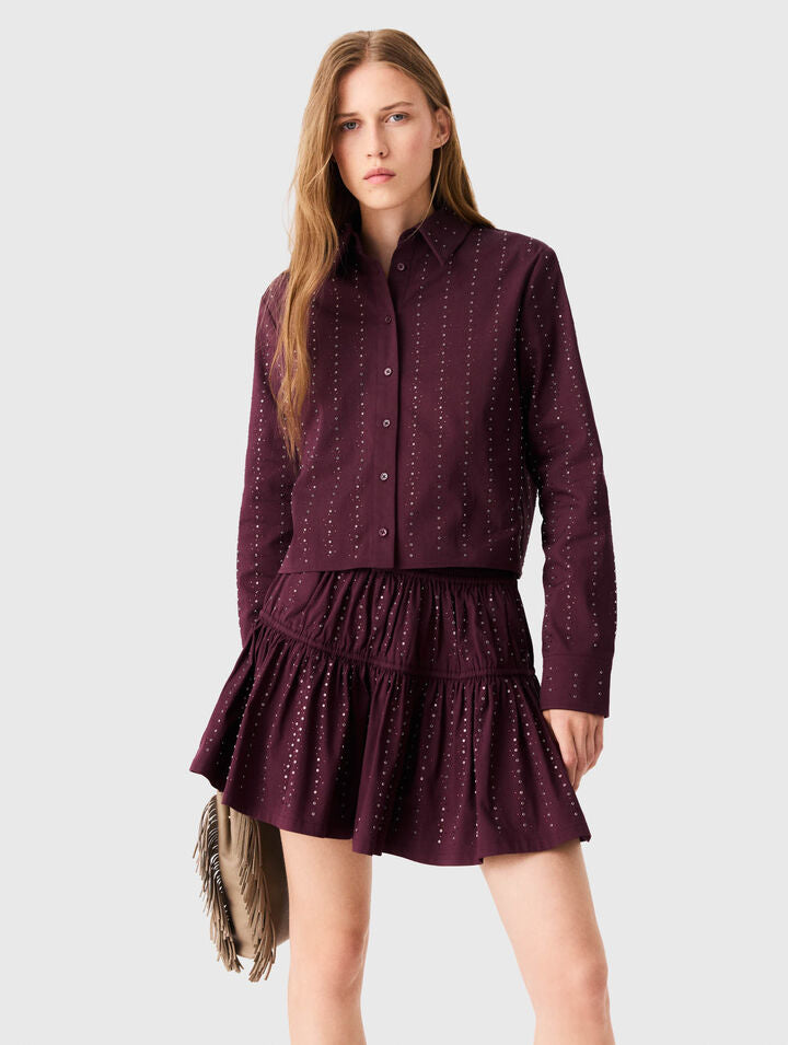 Short rhinestone cotton skirt - Burgundy - View 3