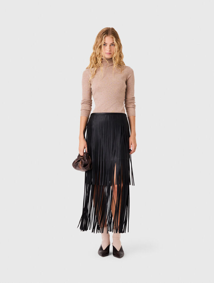 Fringed faux leather skirt - Black - View 1
