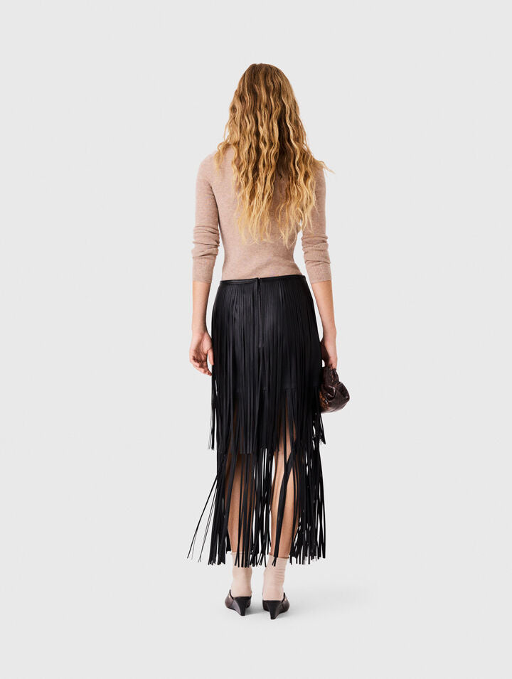 Fringed faux leather skirt - Black - View 2