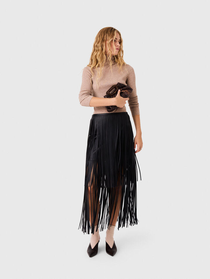 Fringed faux leather skirt - Black - View 3