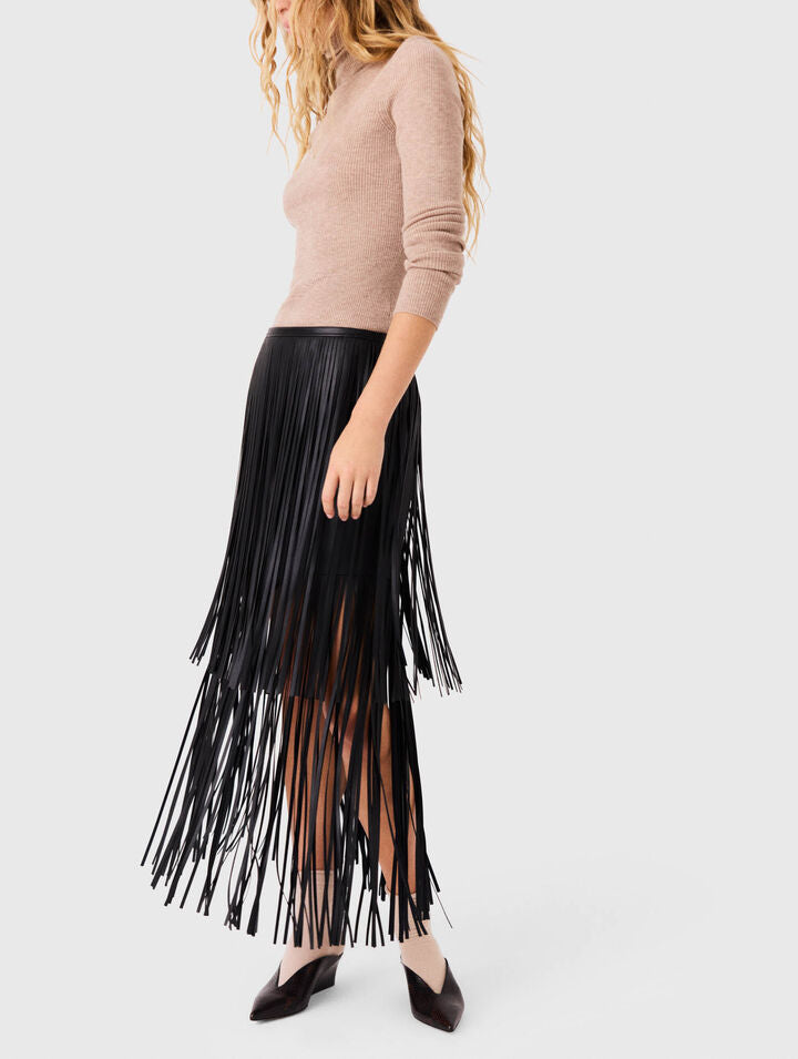 Fringed faux leather skirt - Black - View 4