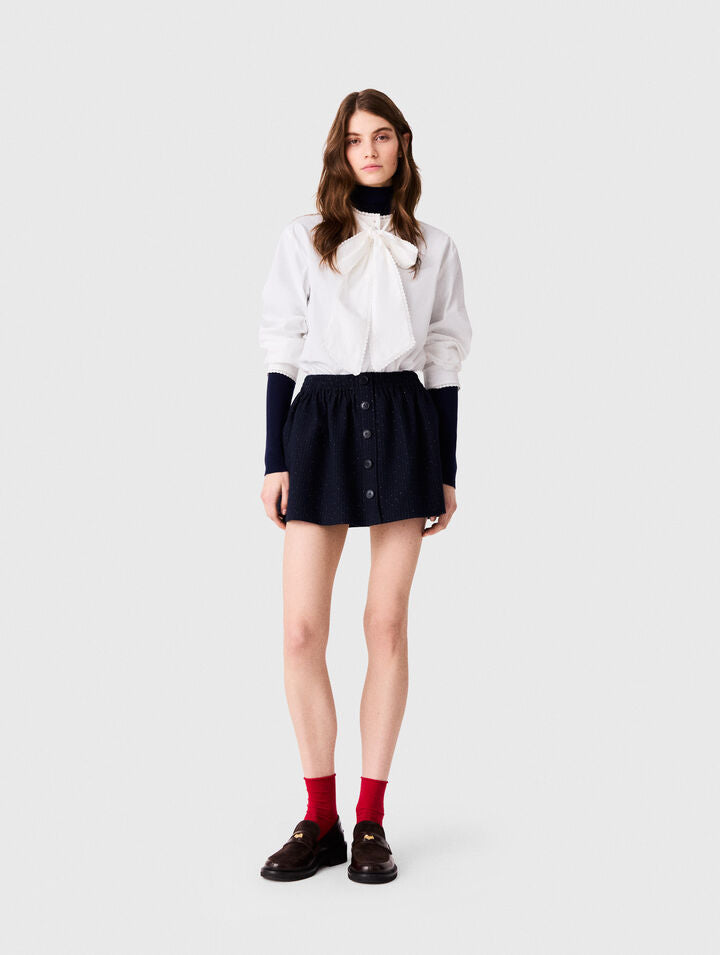 Short tailored rhinestone skirt - Navy - View 1