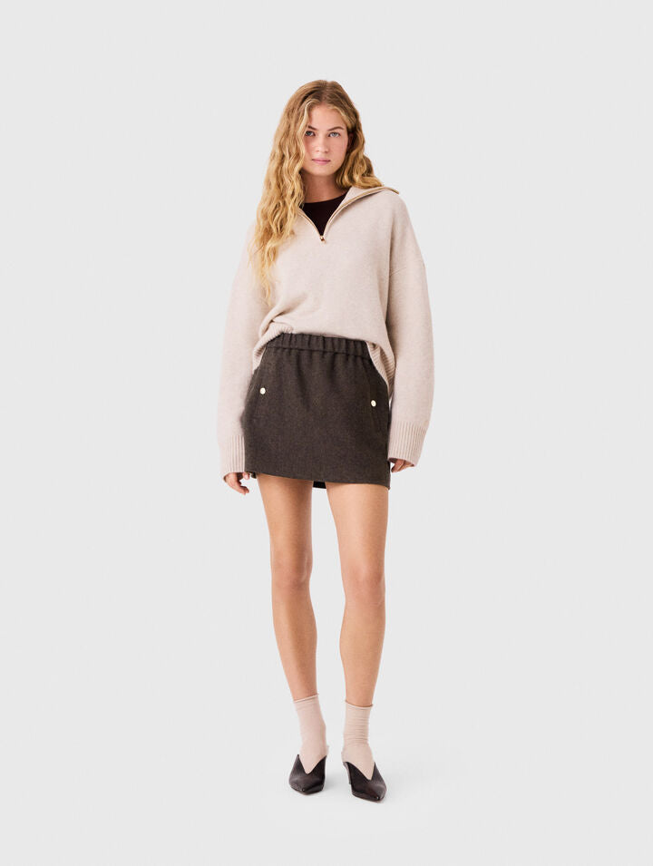 Short wool skirt - Dark brown - View 1
