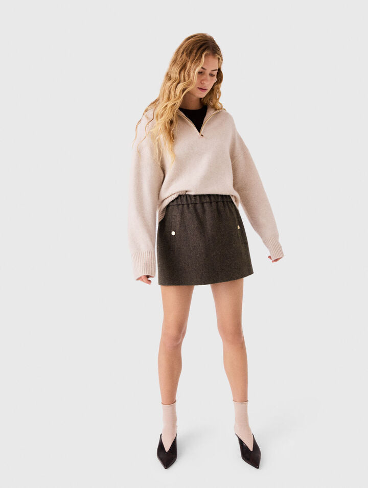 Short wool skirt - Dark brown - View 3
