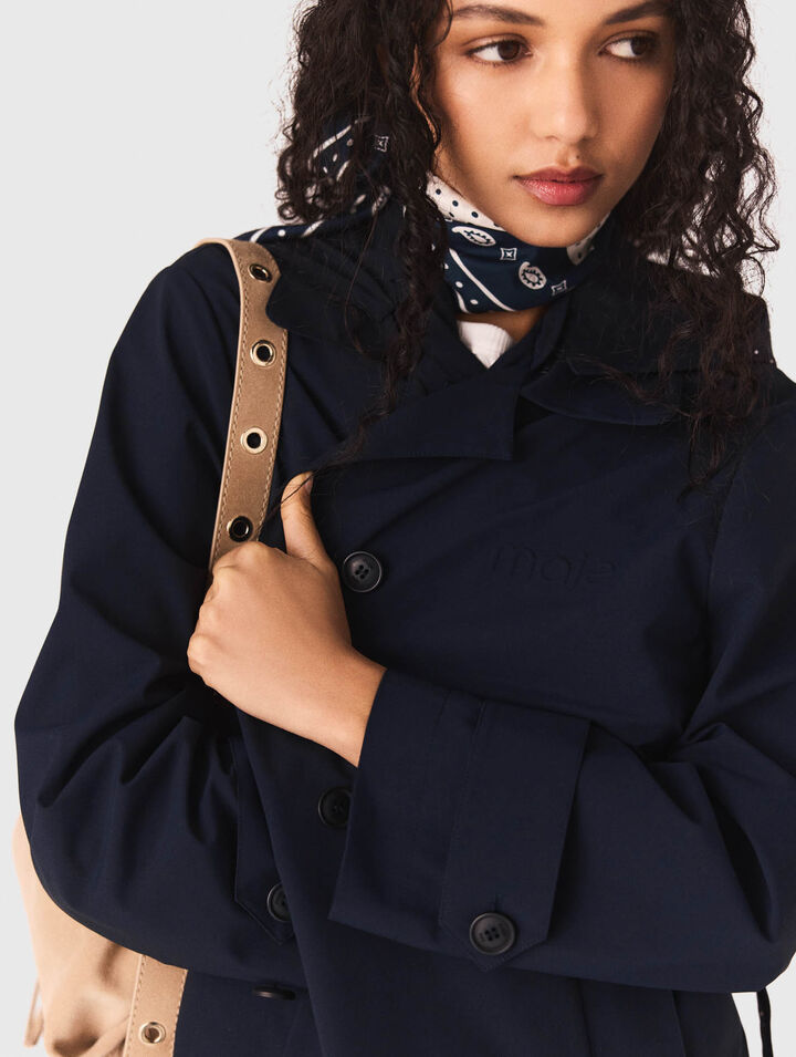 Removable rhinestone-hood trench - Navy - View 4