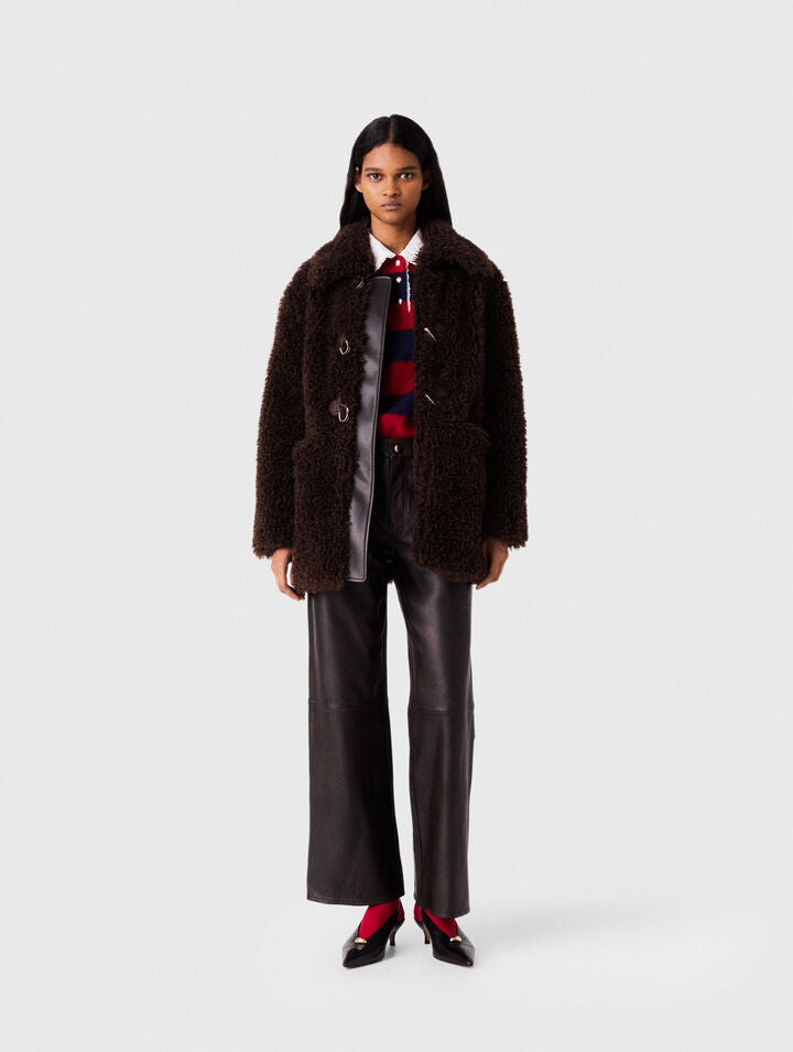 Mid-length faux fur coat - Dark brown - View 1