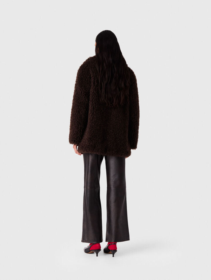 Mid-length faux fur coat - Dark brown - View 2