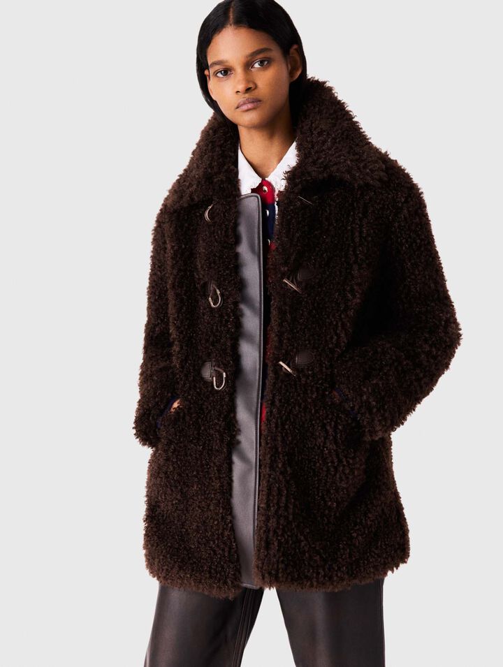 Mid-length faux fur coat - Dark brown - View 3