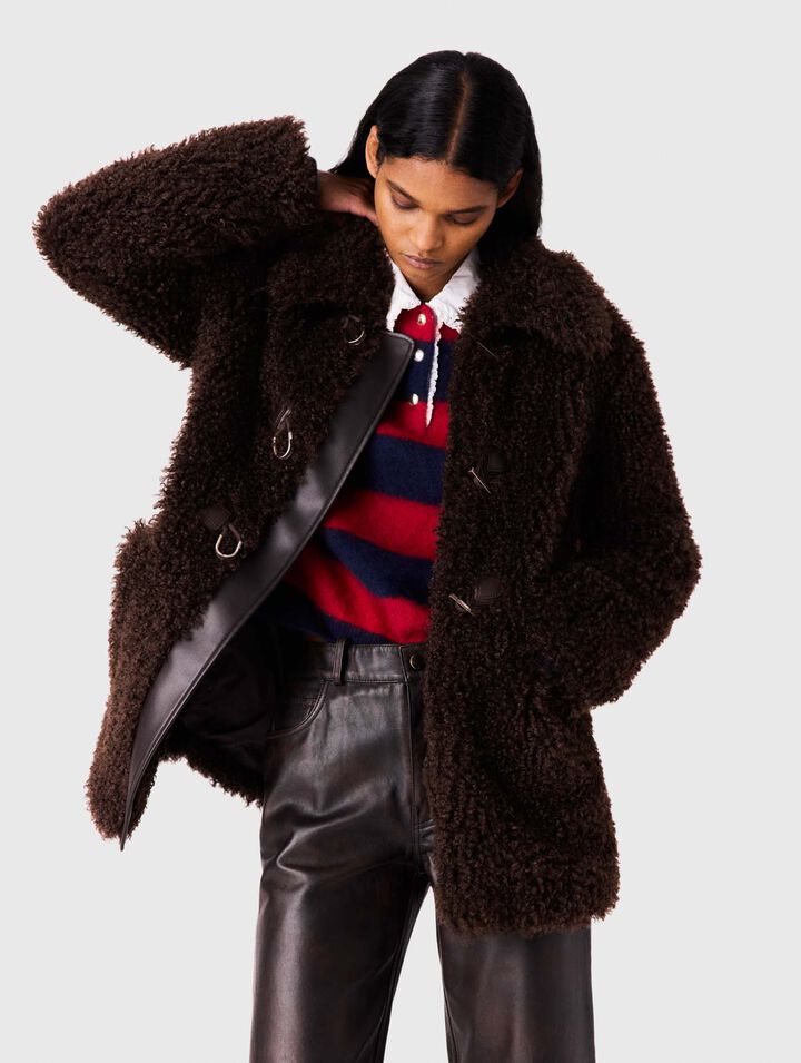 Mid-length faux fur coat - Dark brown - View 4
