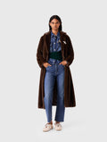 Long faux fur coat - Dark brown - View 1