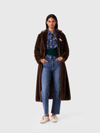Long faux fur coat - Dark brown - View 1