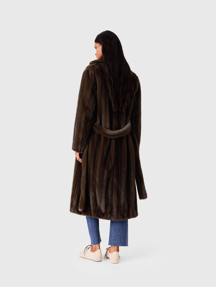 Long faux fur coat - Dark brown - View 2