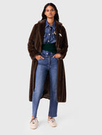 Long faux fur coat - Dark brown - View 3